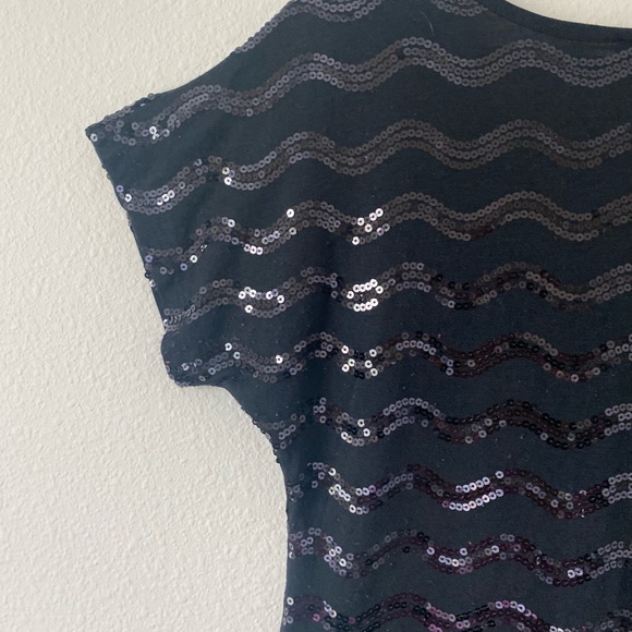 Xhilararion Women’s Short Sleeve Little Black Sequence Mini Dress Size Medium - Picture 12 of 16